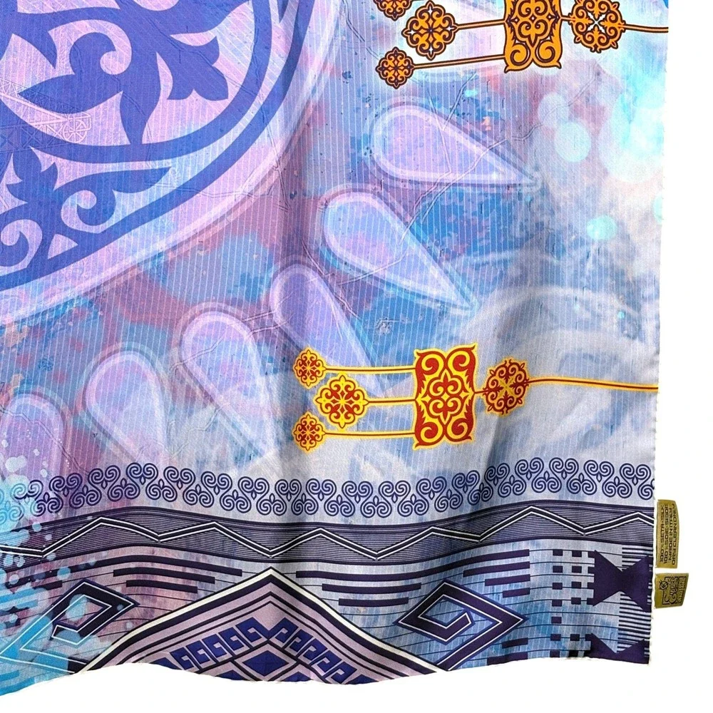 NWOT Empire of Kazakhstan Silk Scarf 35 X 35 Blue Geometric Luxury Gift Italy